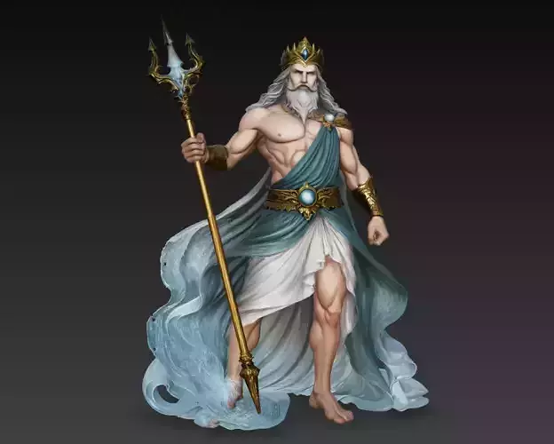 Poseidon Sea God King Trident Fantasy Character 3D Model