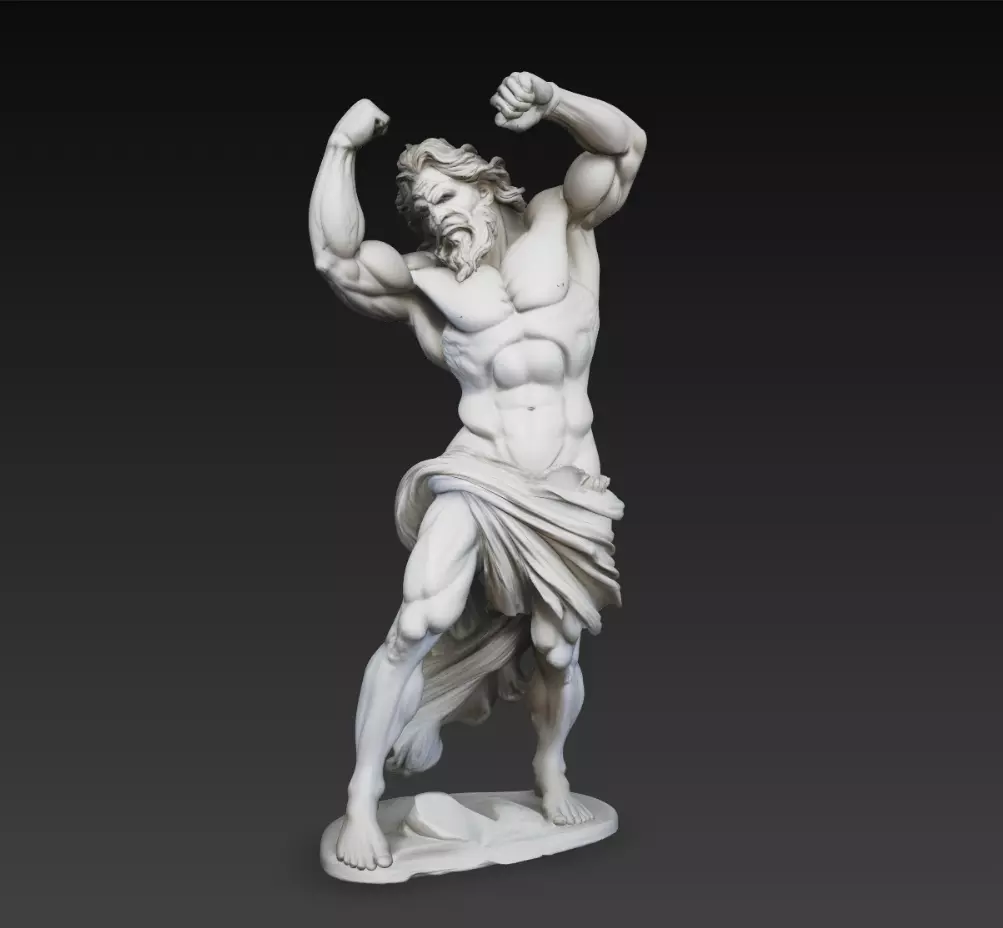 Zeus Powerful Greek God Statue Dynamic Pose 3D Model 3D print model