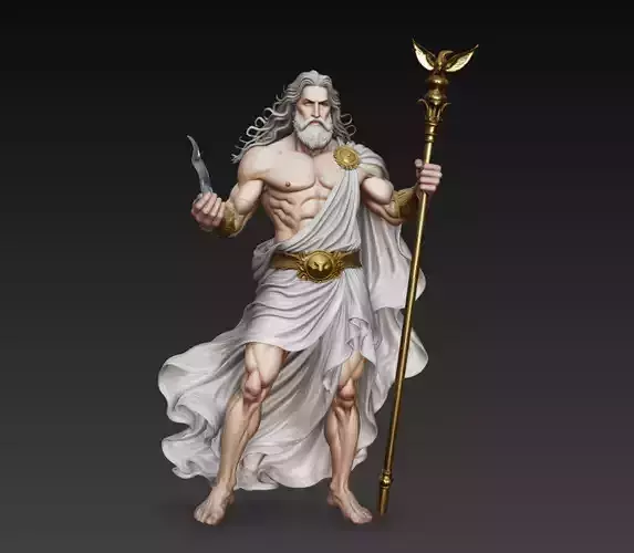 Zeus King Greek God Staff Lightning Weapon 3D Model