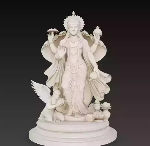 Hindu Goddess Lakshmi Statue Wealth Deity Lotus Sculpture 
