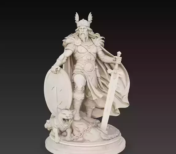 Norse God Odin Statue Viking Warrior Deity Sculpture 3D Model