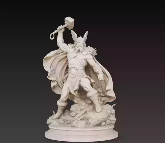 Norse God Thor Statue Hammer Mjolnir Viking Warrior 3D Model