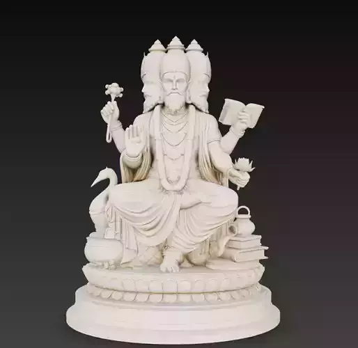 Hindu God Brahma Statue Four Headed Deity Sculpture 3D Model