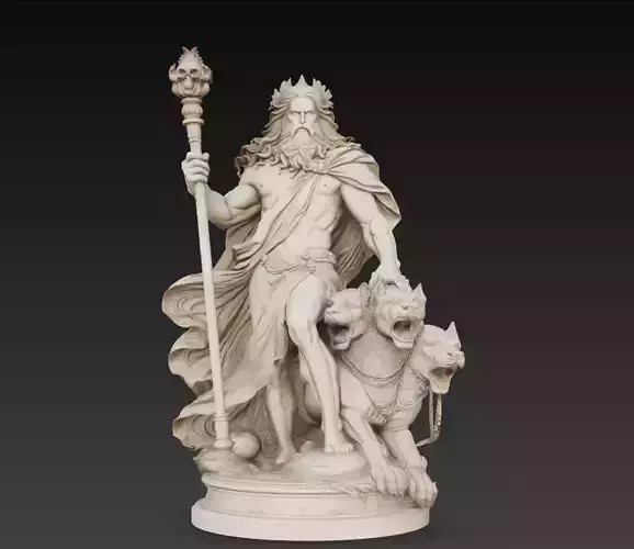 Hades God of the Underworld with Cerberus Statue 3D Model