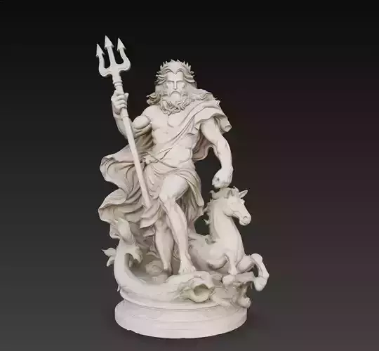 Poseidon God of the Sea Greek Mythology Statue 3D Model