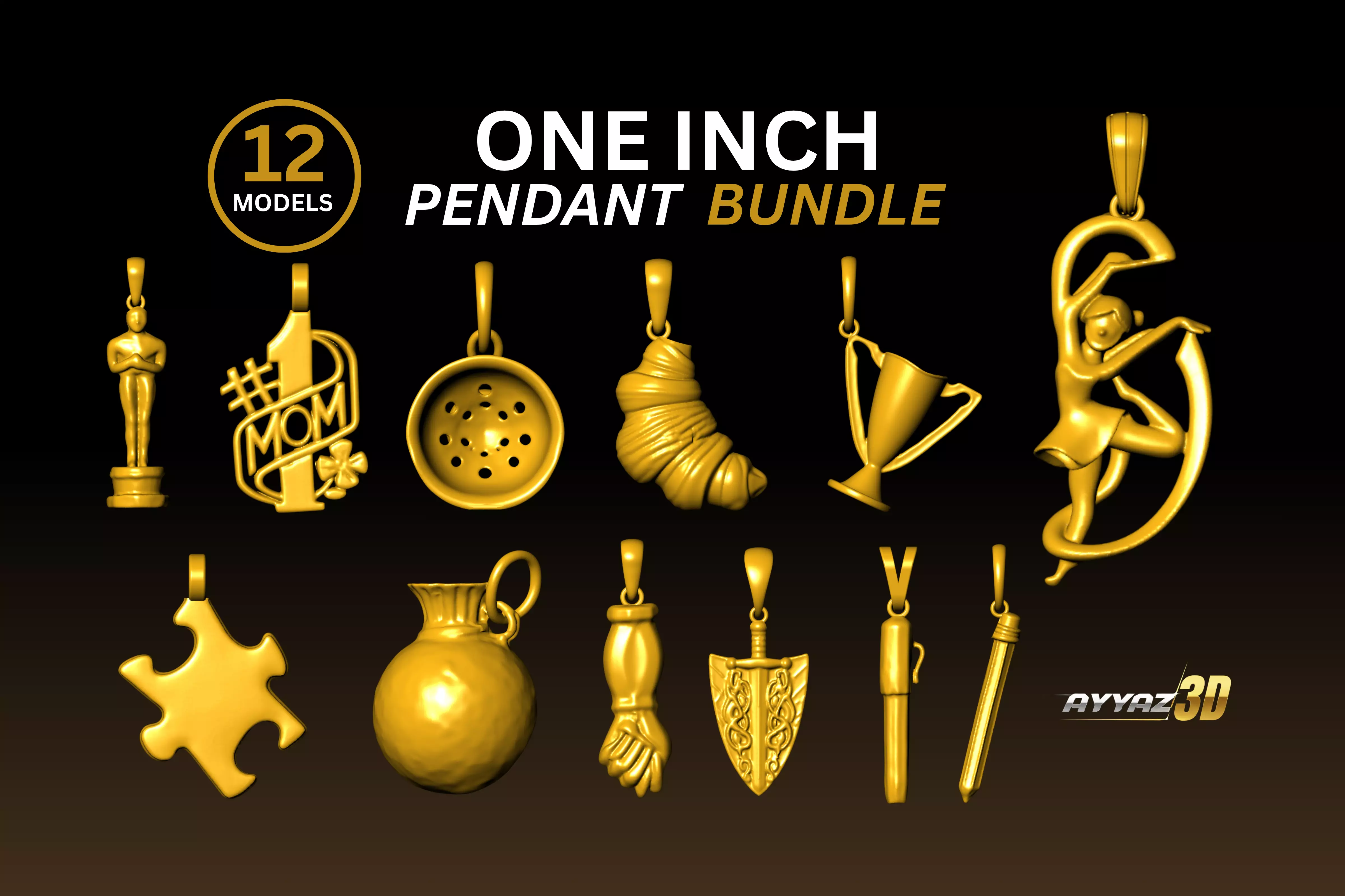 Random Charm Pendant STL Bundle - One Inch pendant STL Pack 3D print model