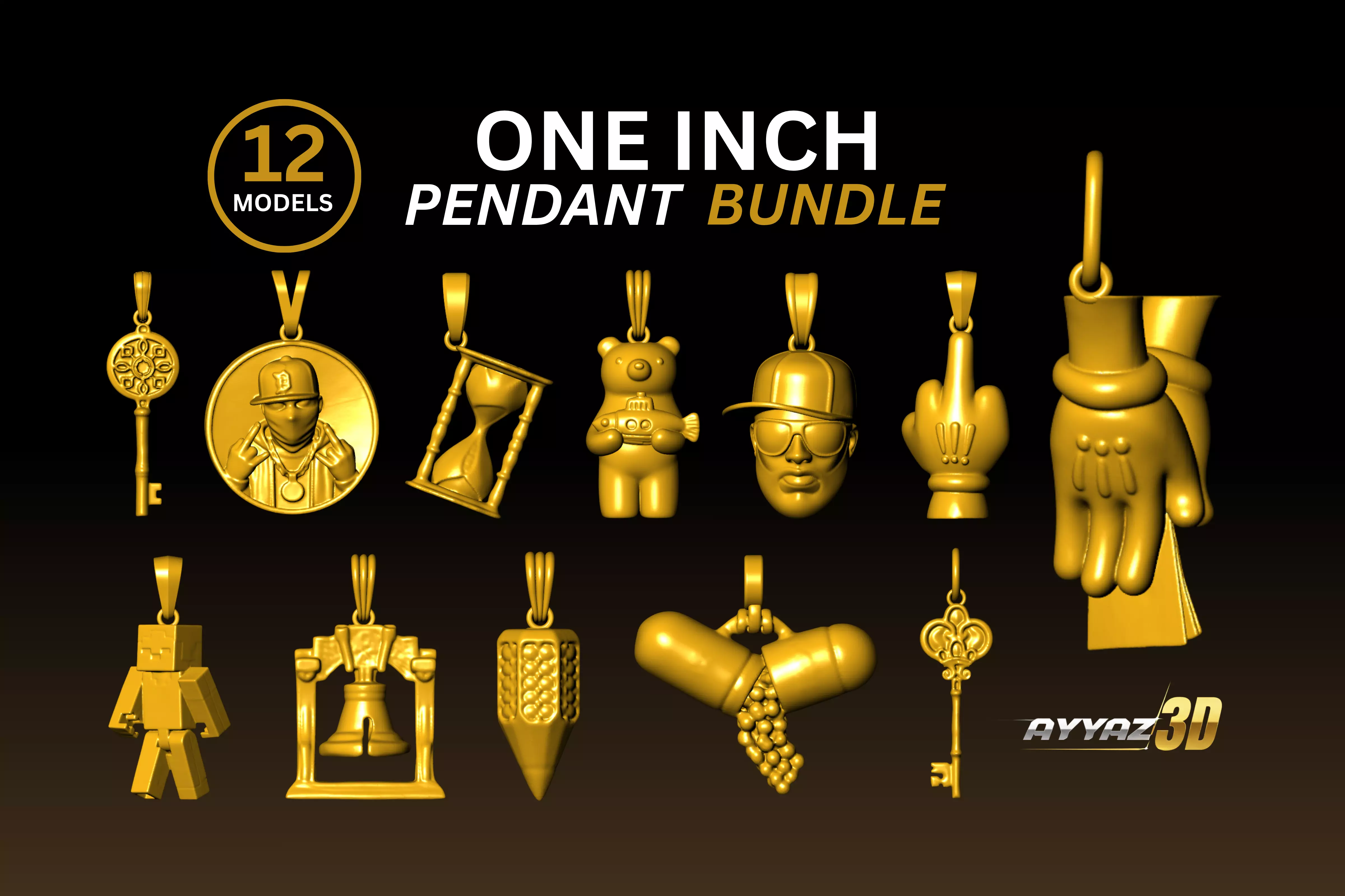 Street Style Pendant STL Bundle - One Inch pendant STL Pack 3D print model