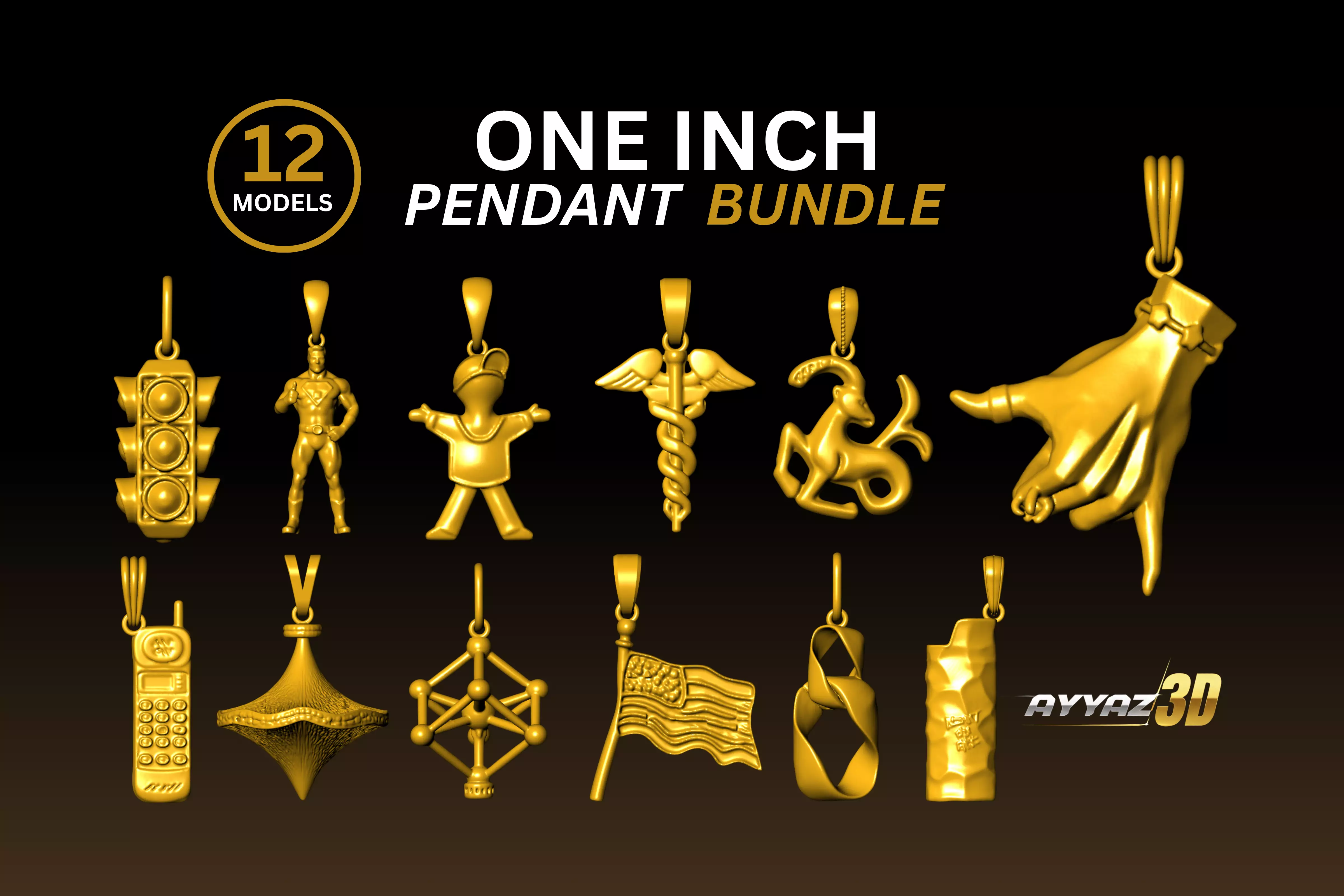 Versatile Pendant STL Bundle - One Inch pendant STL Pack 3D print model