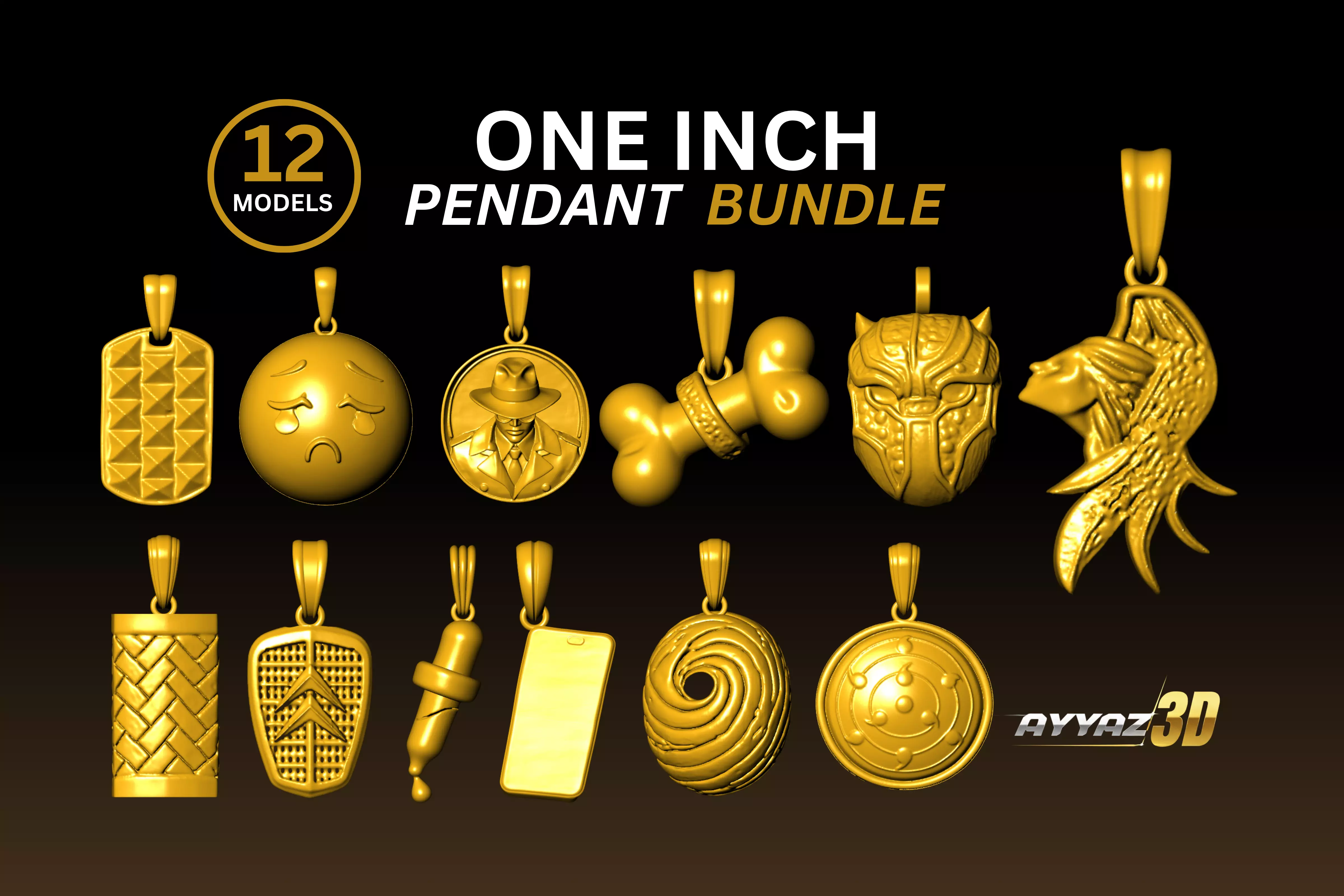One Inch Pendant STL Pack - follow for more Free 3D print model