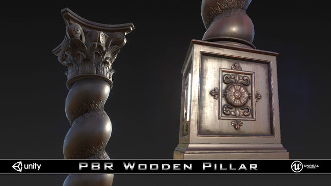 PBR Wooden Pillar Low-poly 3D model