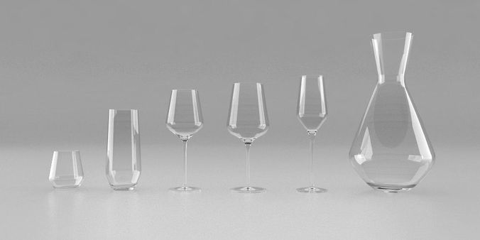 Glass set of clear wine glasses Free 3D model