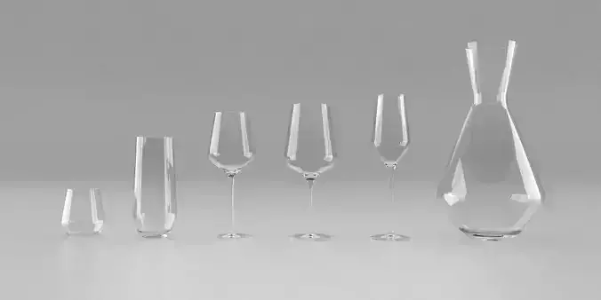 Glass set of clear wine glasses Free 3D model