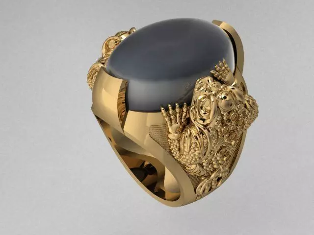 Oriental Fortune Toad Cabochon Emerald Statement Ring 3D print model