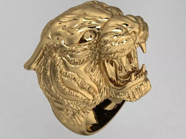 Realistic Roaring Tiger Head Ring 3D print model