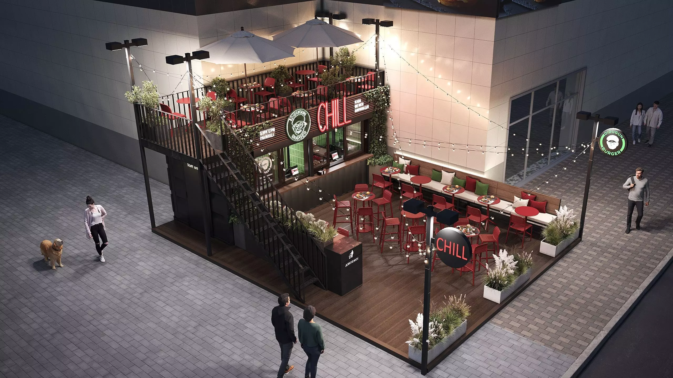 Burger Restaurant Interior Scene Modern Fast Food Cafe 3D model