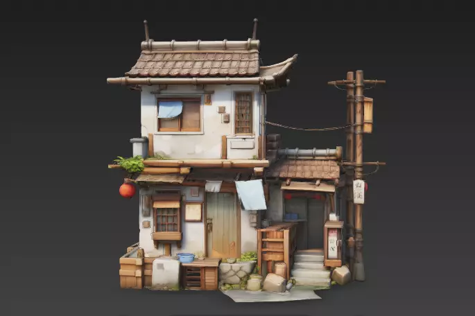 architecture Modern folk houses Small two-story buildings 3D model