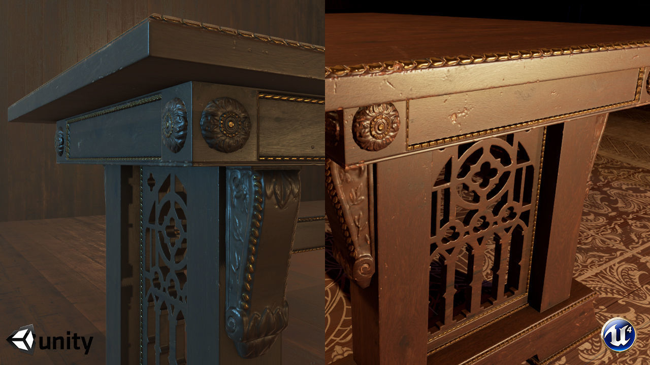 PBR Old Gothic Table Low-poly 3D model_7
