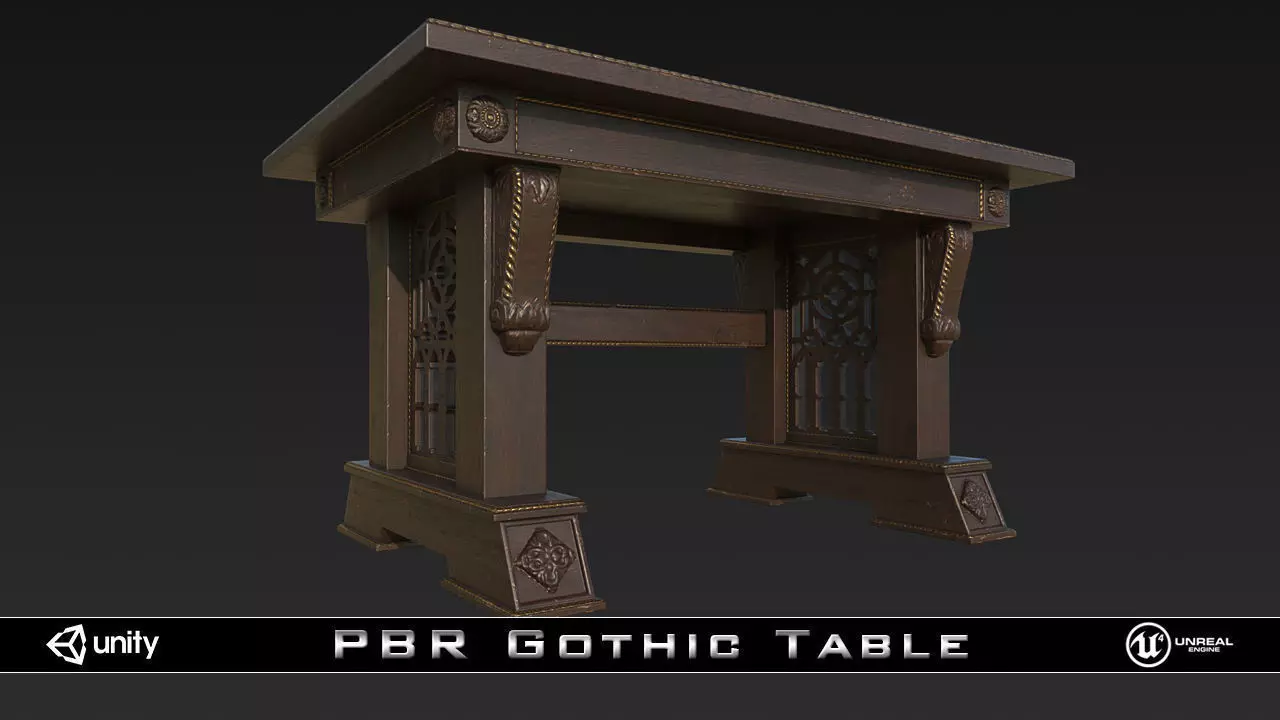 PBR Old Gothic Table Low-poly 3D model_0