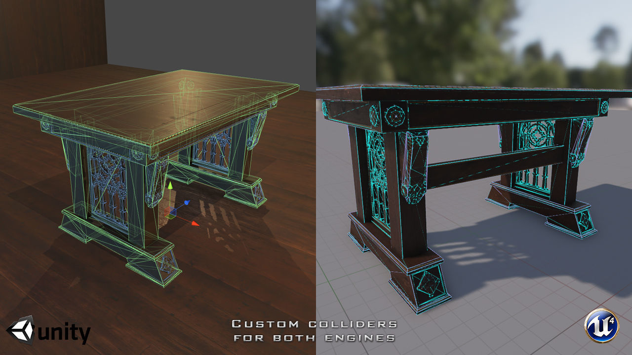 PBR Old Gothic Table Low-poly 3D model_5