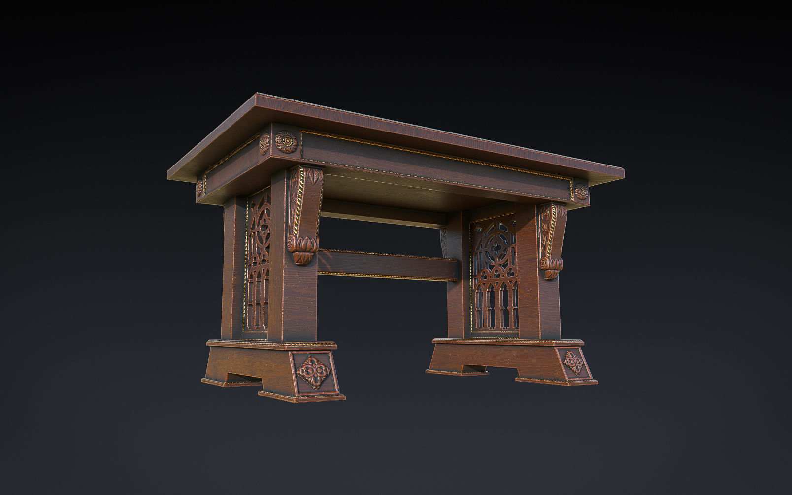 PBR Old Gothic Table Low-poly 3D model_3