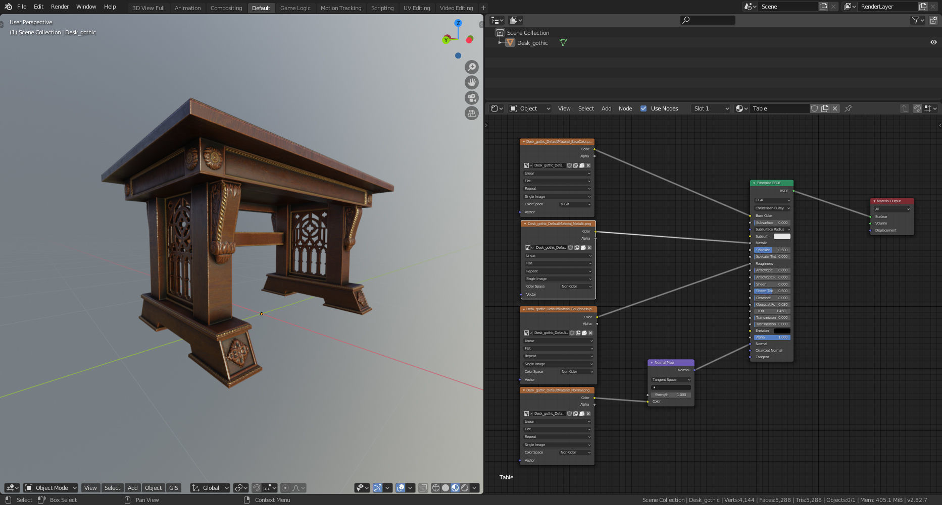 PBR Old Gothic Table Low-poly 3D model_6
