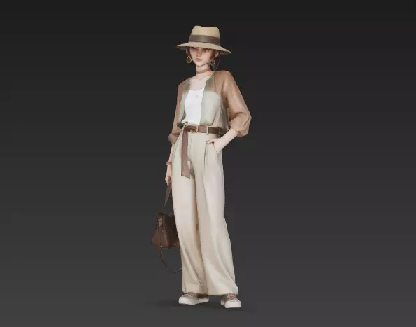 Chinese urban scene short-haired beauty carrying a bag 6 3D model