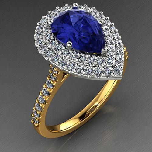 Double Halo Pear 10x7 Gemstone Ring 3D print model