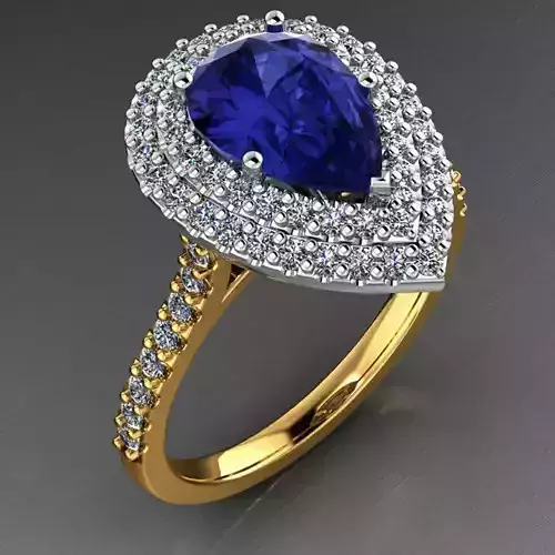 Double Halo Pear 10x7 Gemstone Ring 3D print model