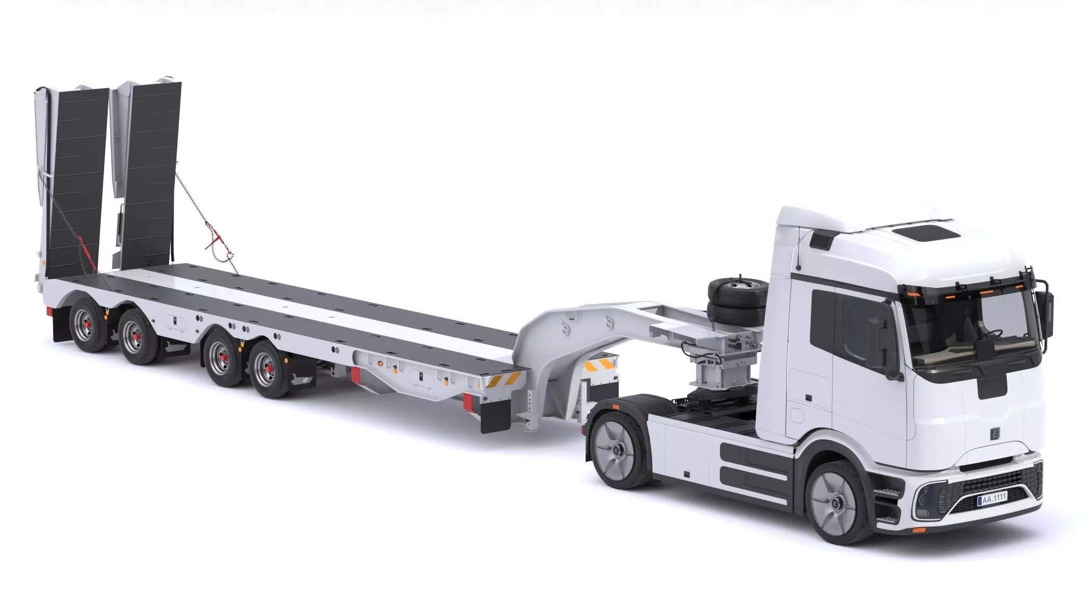 Electric Truck with Low Loader Trailer 3D model