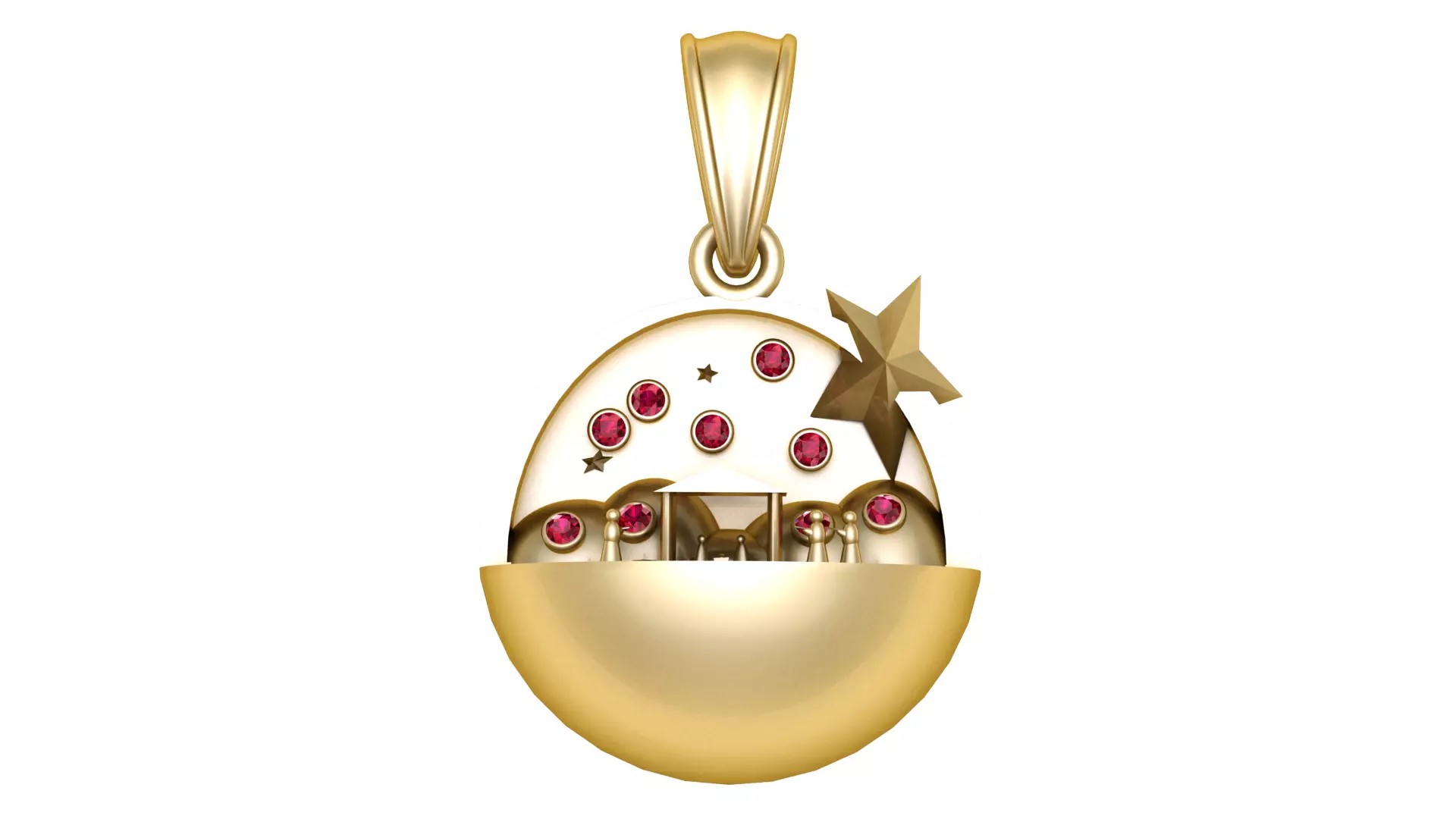 Celestial Nativity Scene Gold Pendant with Rubies 3D print model