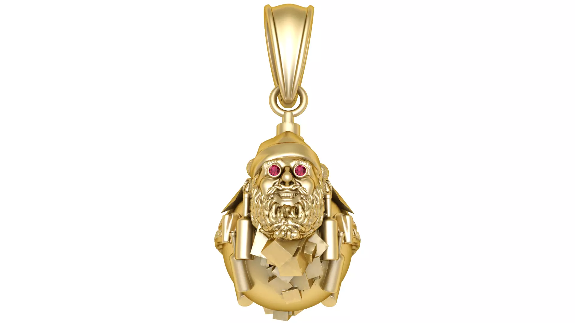 Steampunk Santa Claus Gold Pendant with Ruby Eyes 3D print model