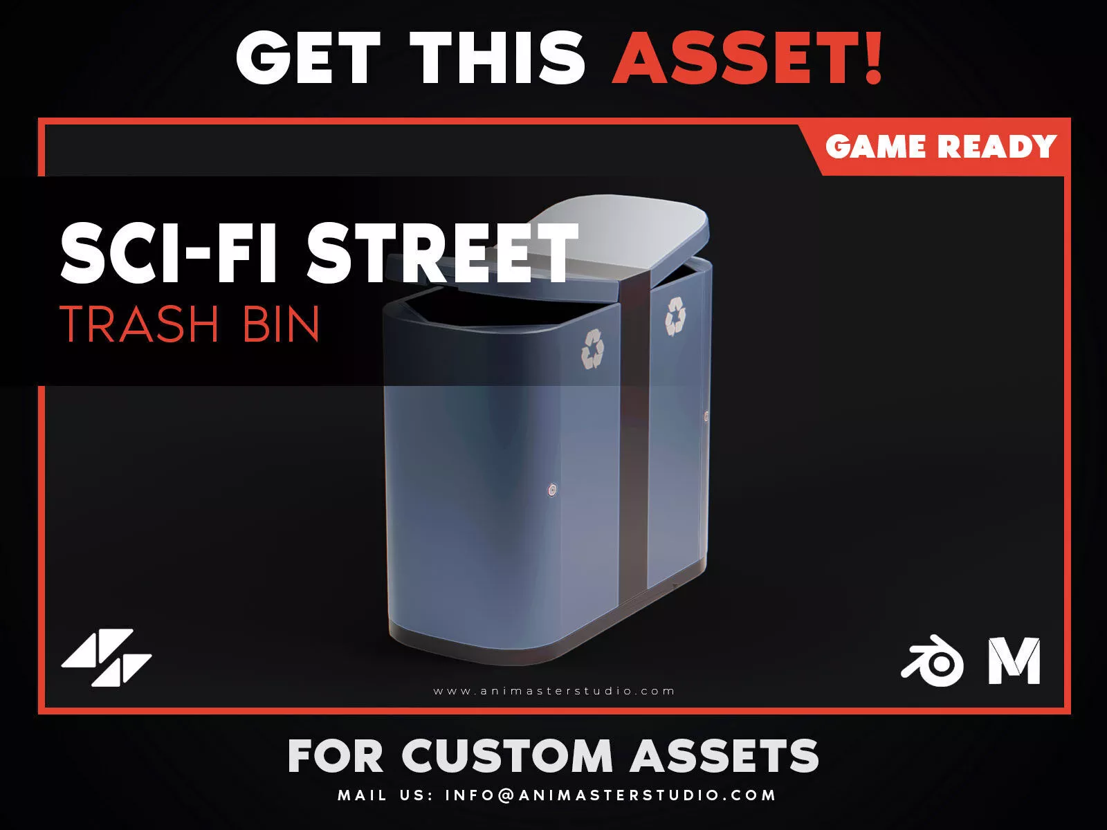 Sci-Fi Street Dual Trash Bin Low-poly 3D model