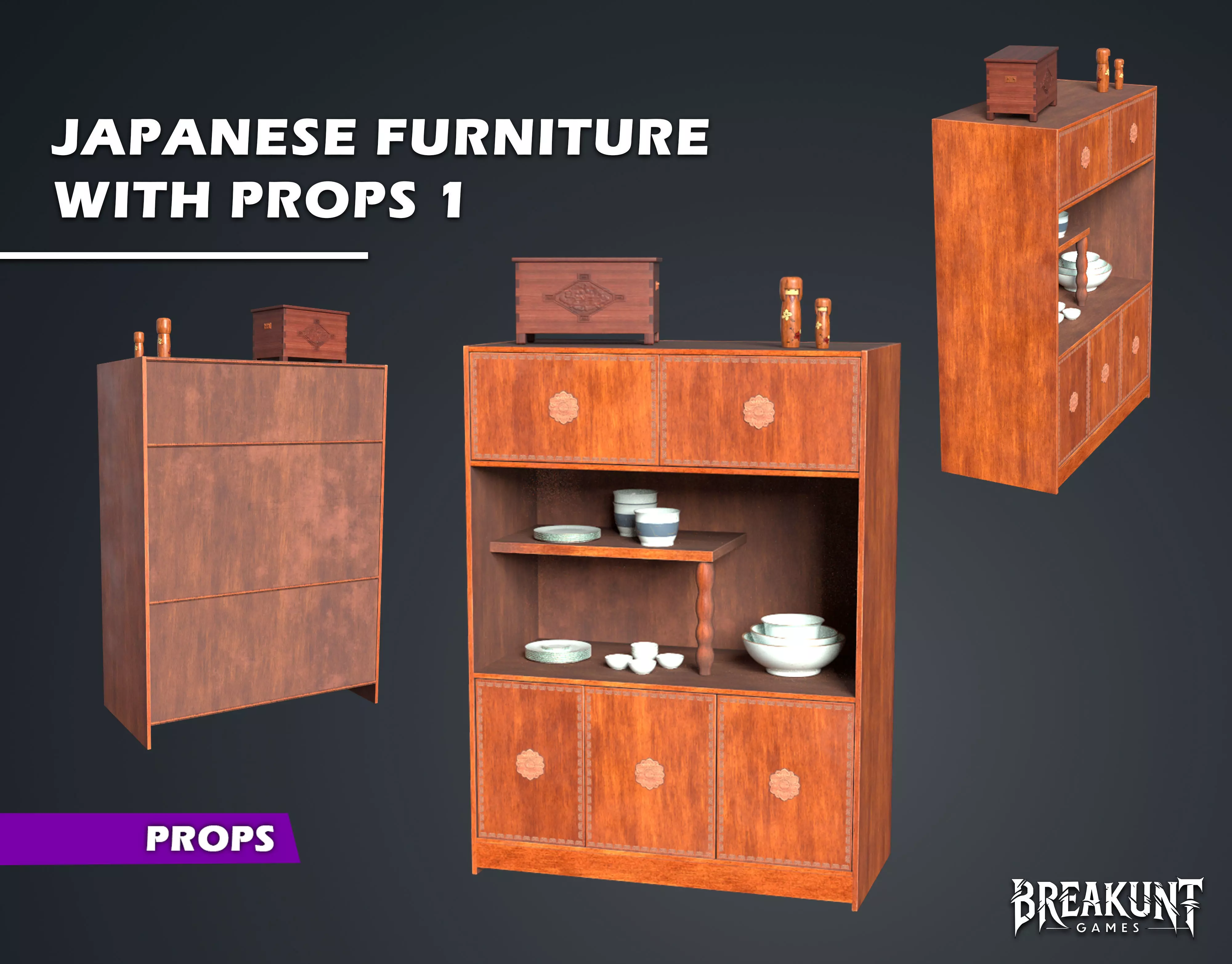 Japanese furniture with props 1 3D model