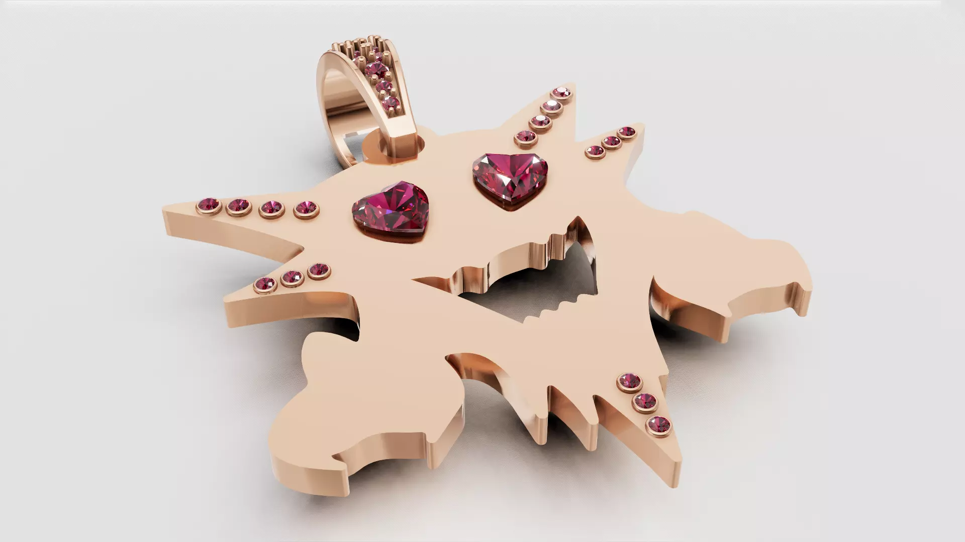 Eyed Ghoul Pendant in 14K Gold with Ruby Accents 3D print model