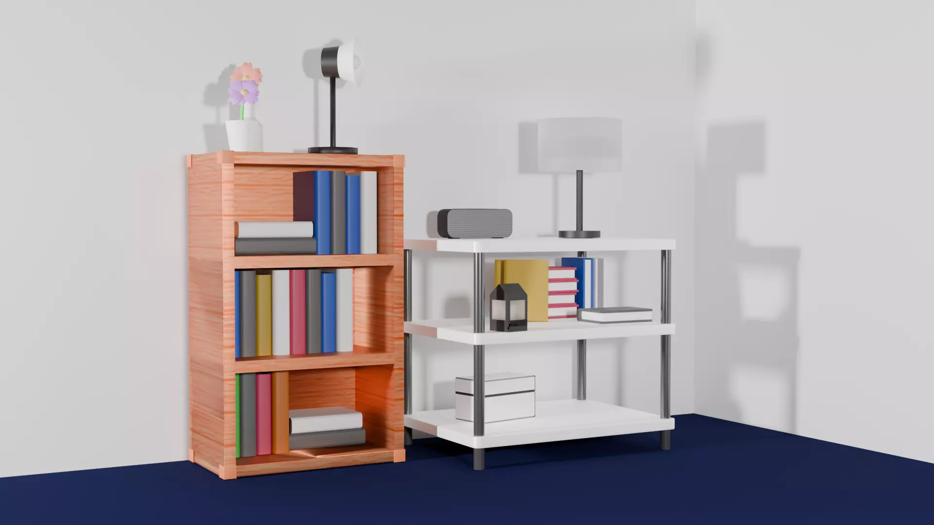Beginner Wooden Shelf Bookcase and White Shelf Free 3D model