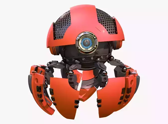 Sd Ribit Cute Robot H-55 Red 3D model rigged | CGTrader