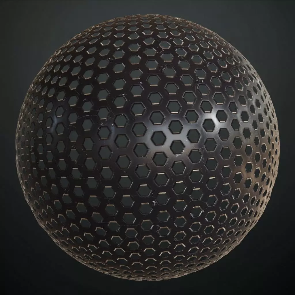 Hexagonal Perforated Metal Mesh PBR Seamless Texture