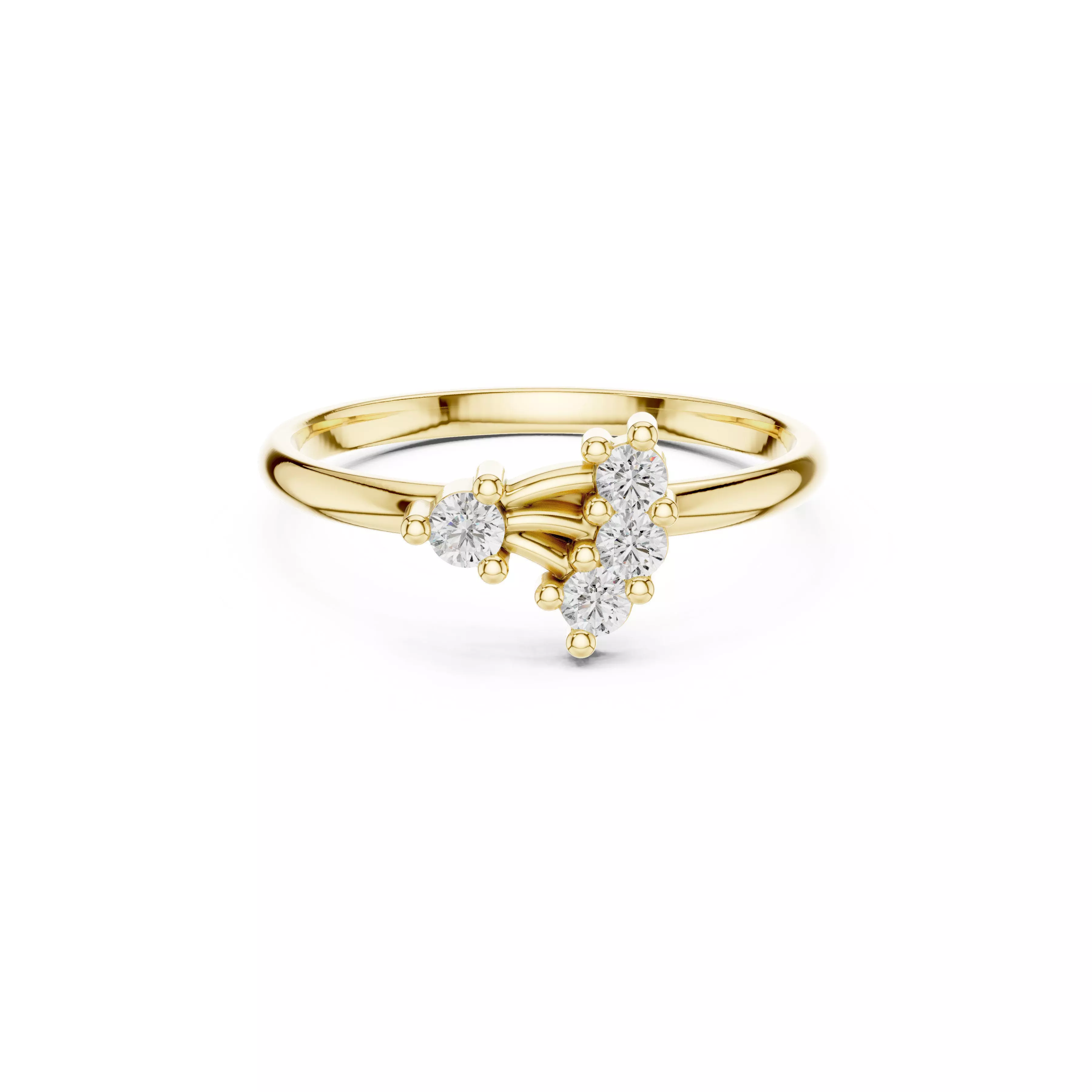 Jewelry Cluster Diamond V-Shaped Ring Minimal Curve CAD 3D print model