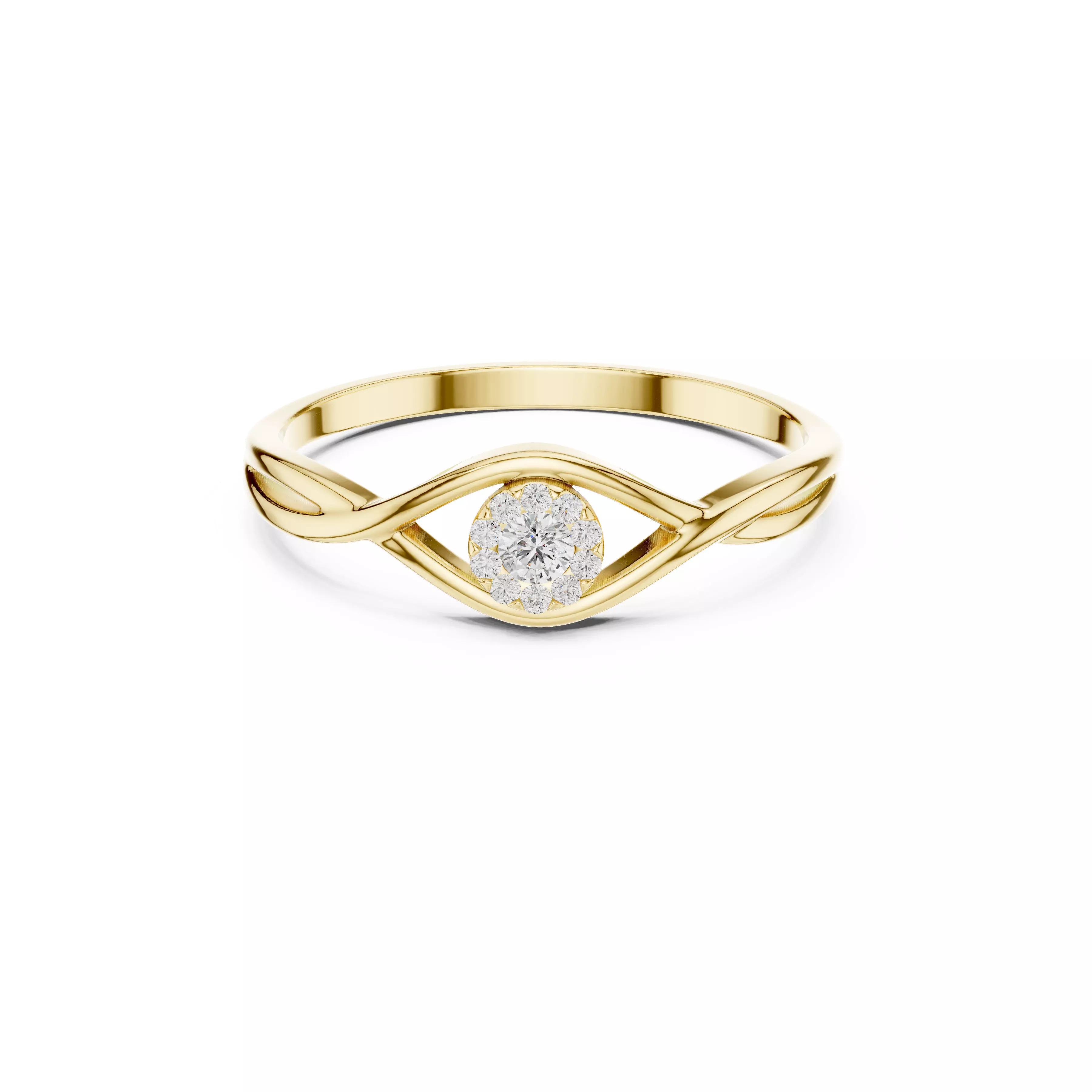 Elegant Eye Halo Diamond Ring Minimal Twist Band CAD 3D print model
