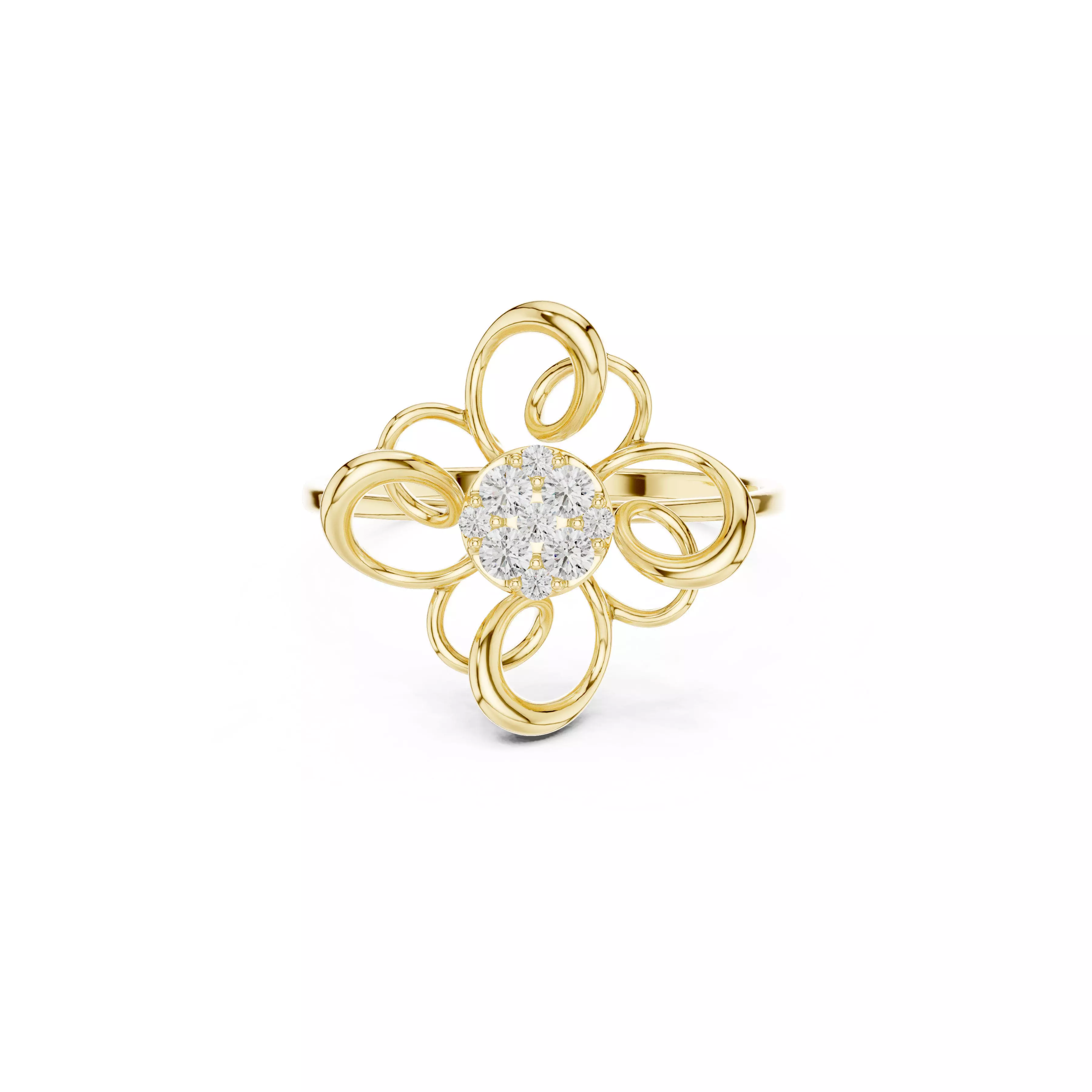 Jewelry Floral Loop Diamond Ring Sculpted Petal Swirl Cluster 3D print model