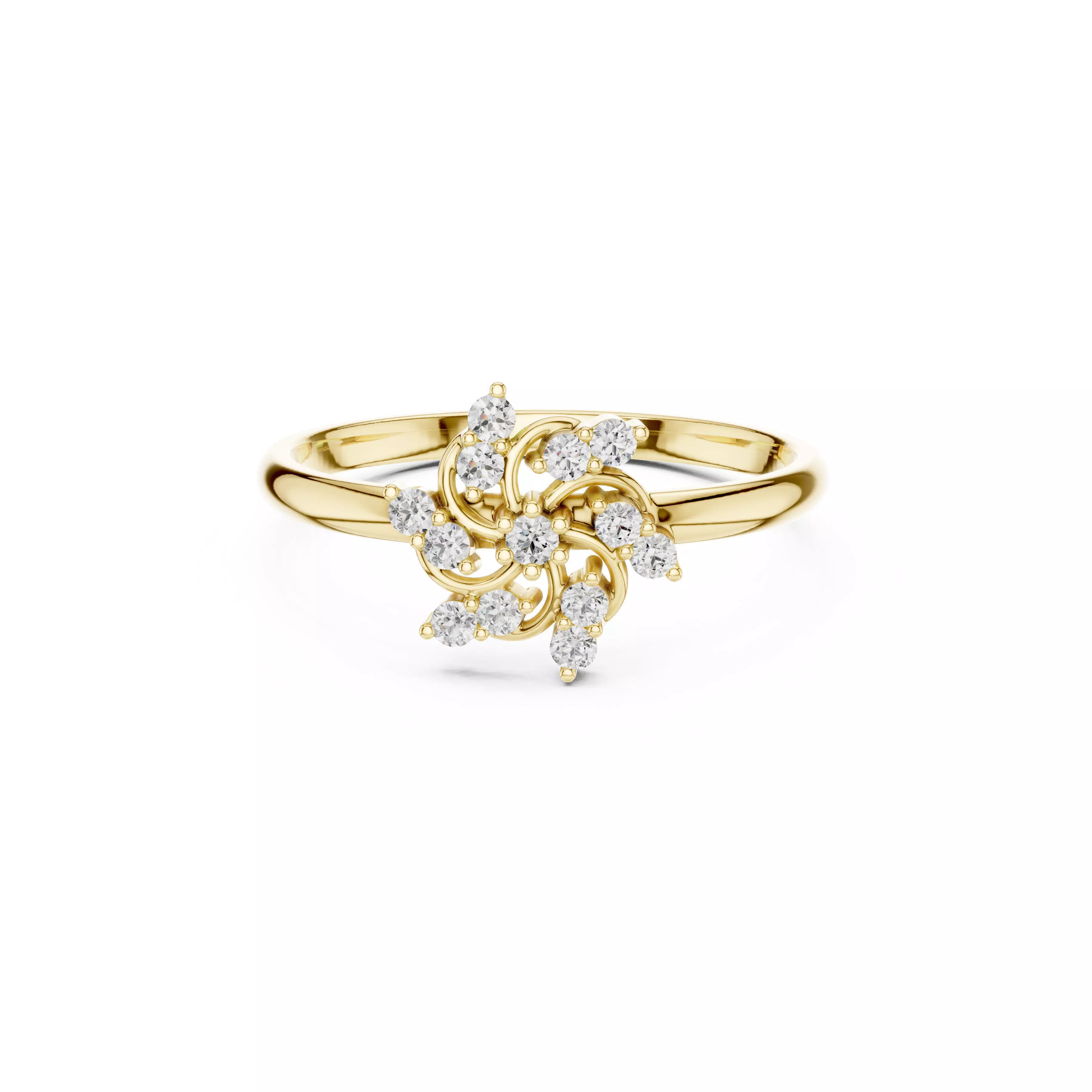 Jewelry Diamond Swirl Cluster Ring Intricate Motion-Inspired CAD 3D print model