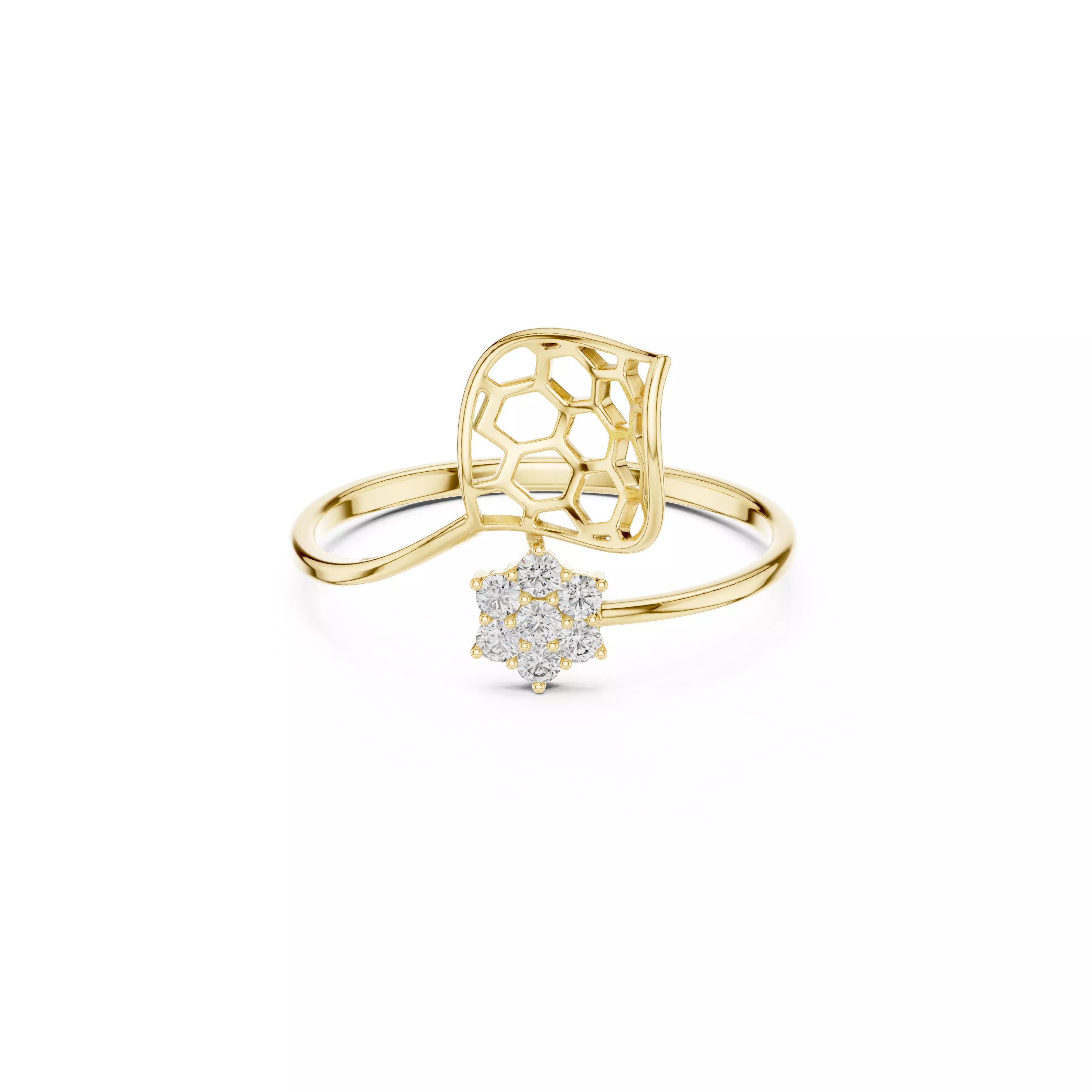 Premium Honeycomb Diamond Cluster Ring Organic Geometry CAD 3D print model