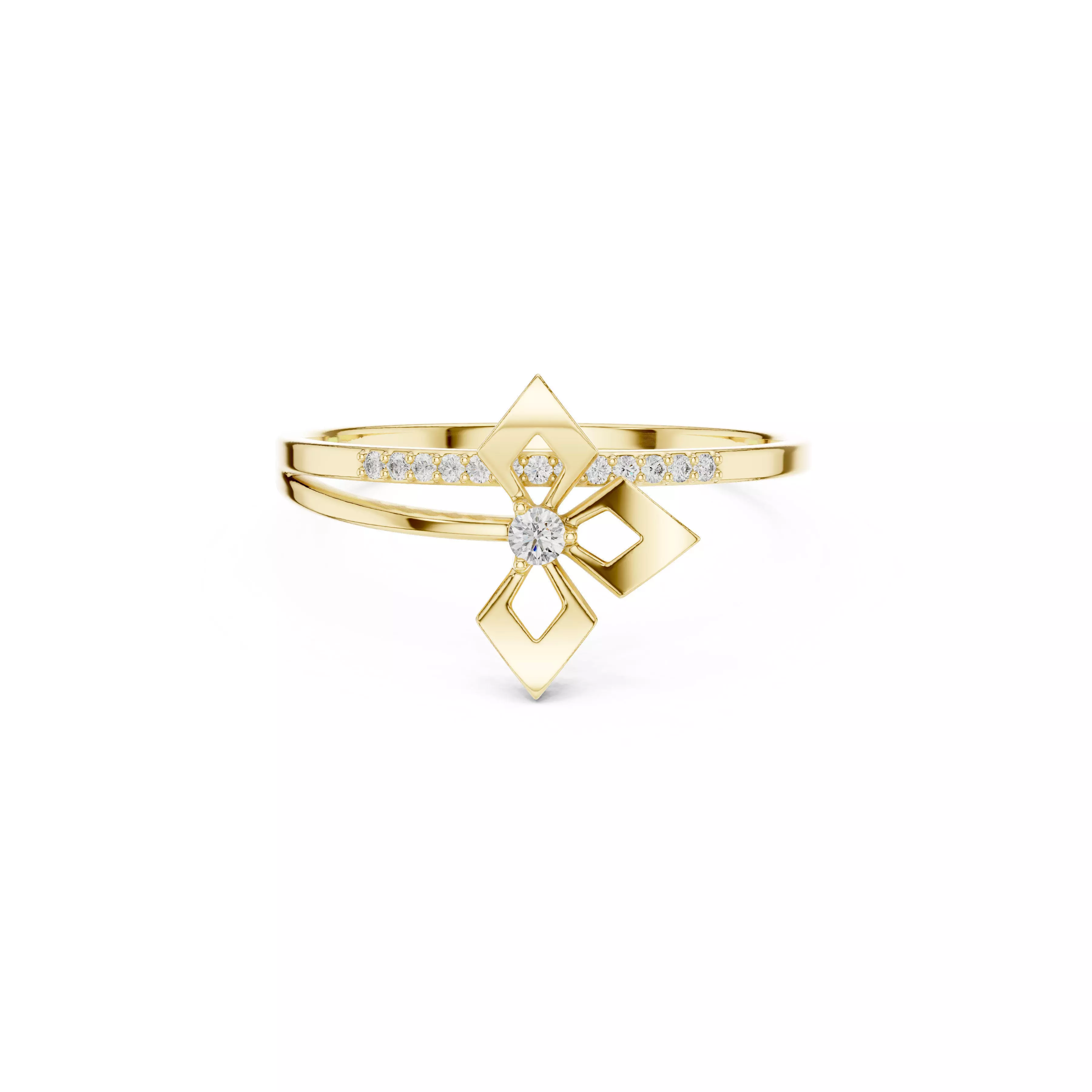 Geometric Diamond Star Ring Minimal Split Band Modern CAD 3D print model