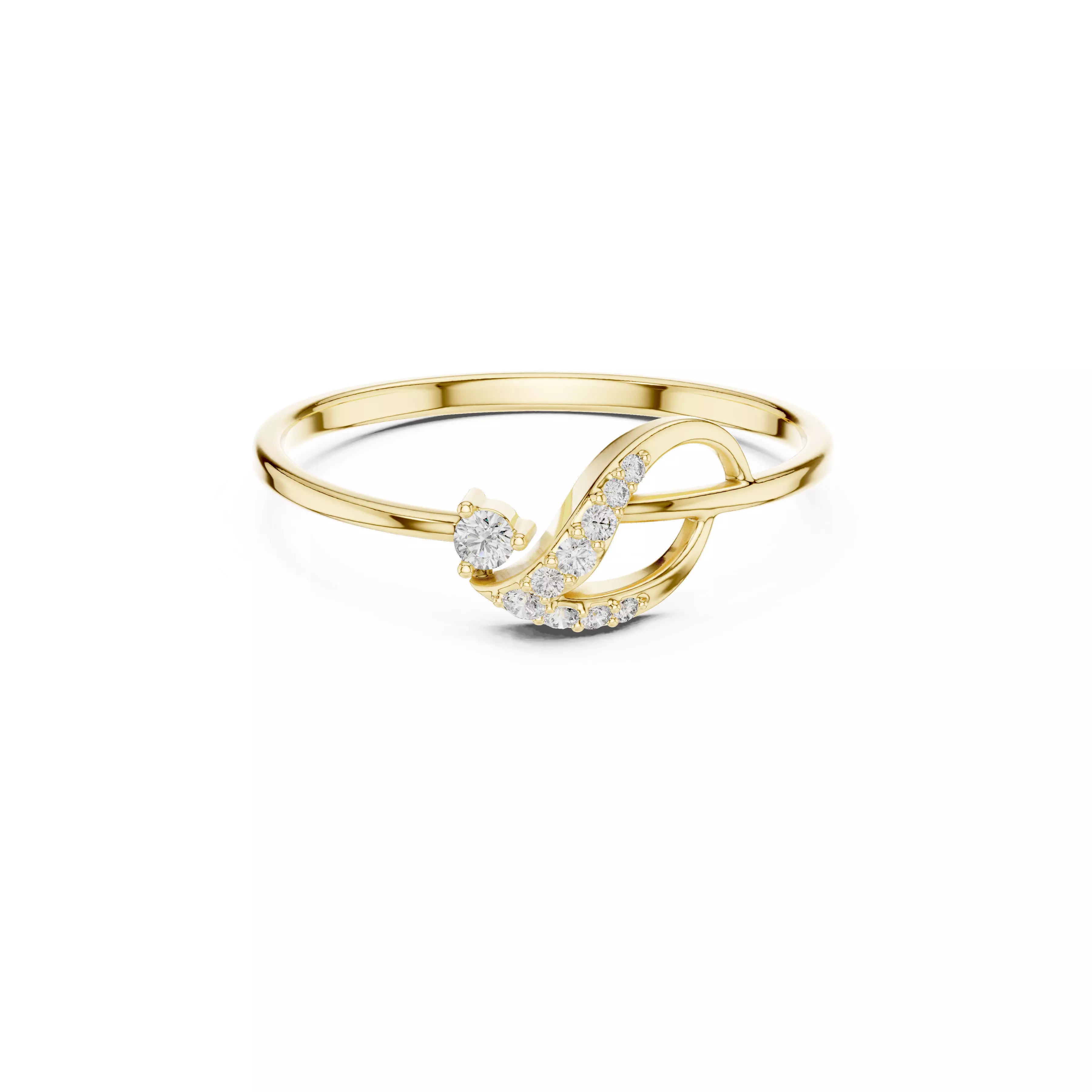 Infinity Curve Diamond Ring Flowing Loop Accent CAD 3D print model
