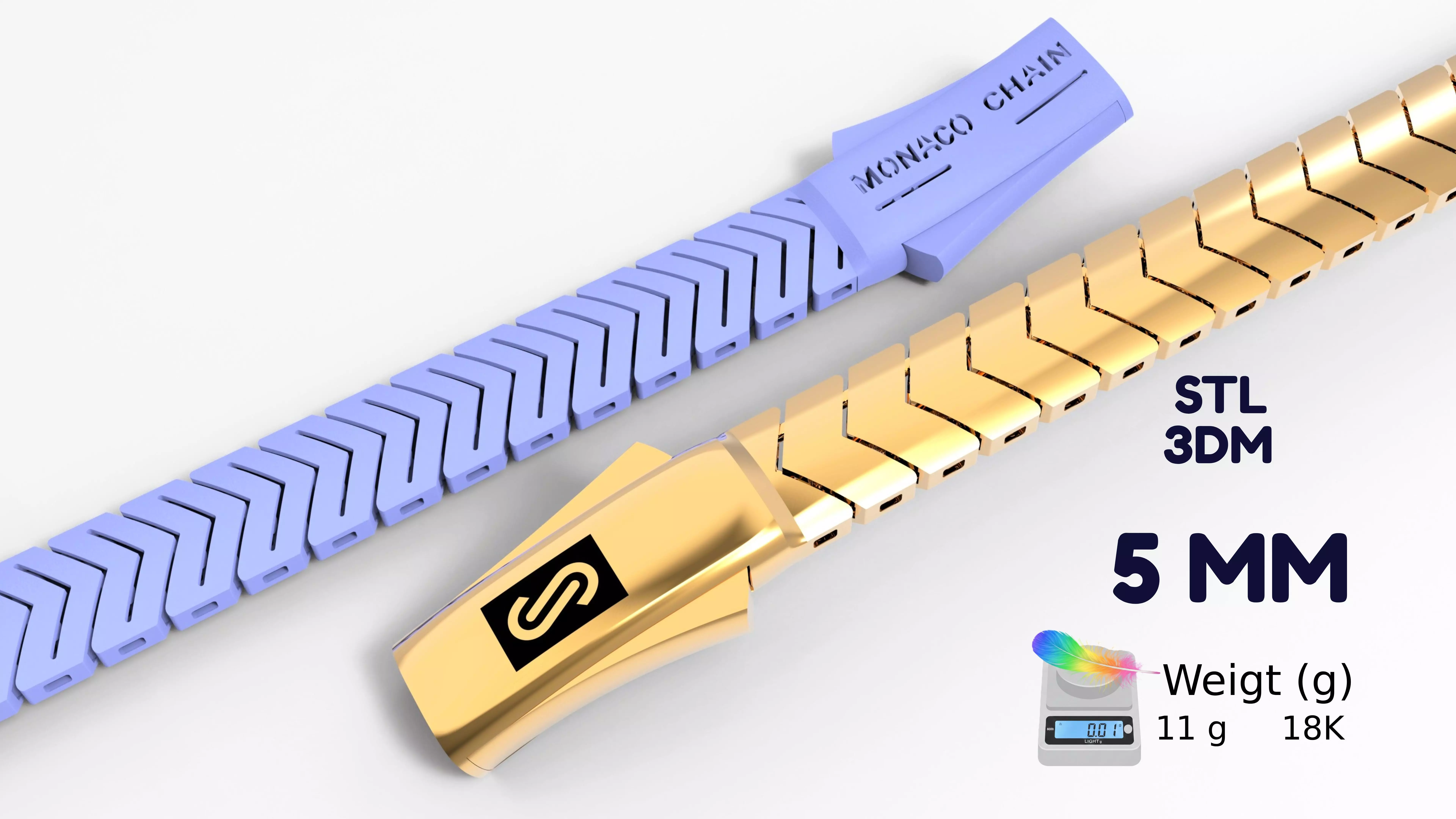 MONACO CHAIN MERM BRACELET-5mm-plain 3D print model