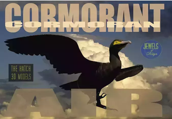 Low Poly Cormorant model with wings spread