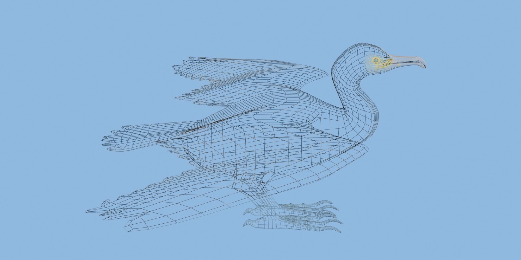 Low Poly Cormorant model with wings spread Low-poly 3D model_1