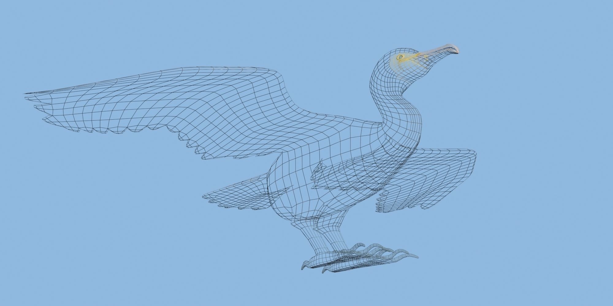 Low Poly Cormorant model with wings spread Low-poly 3D model_3
