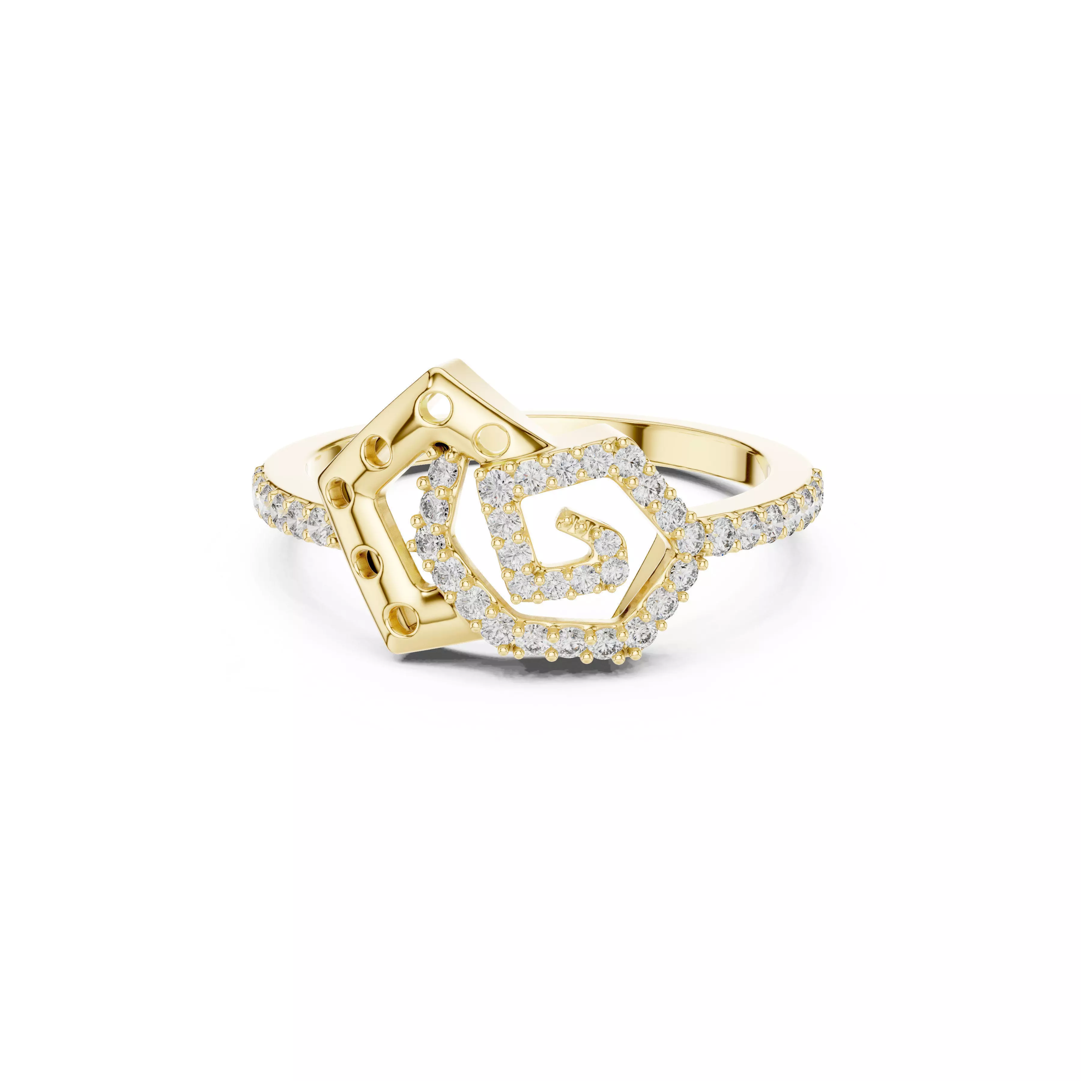 Geometric Layered Diamond Ring Hexagon Halo Modern CAD 3D print model