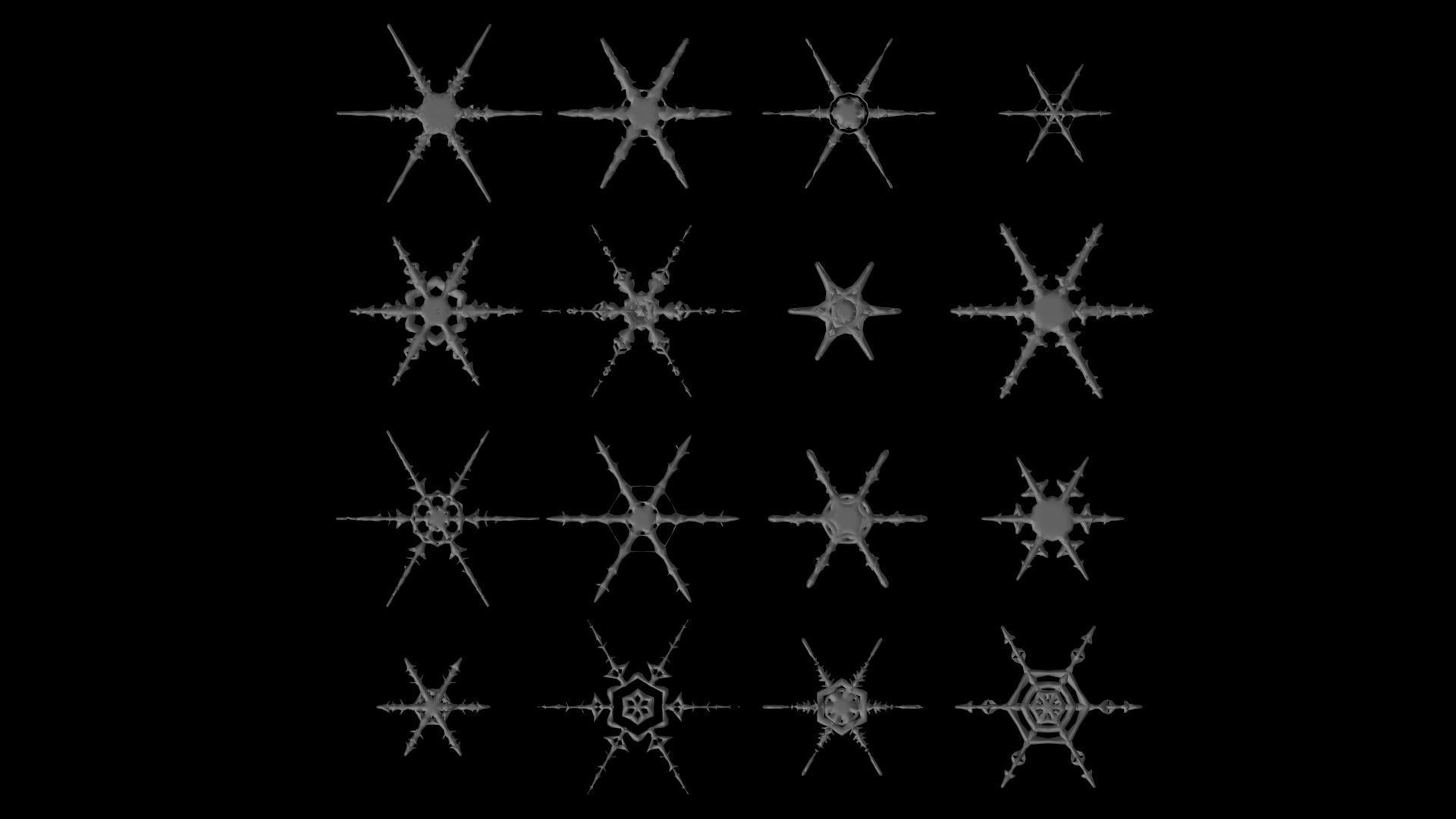 16 Unique Snowflakes Low-poly 3D model_2